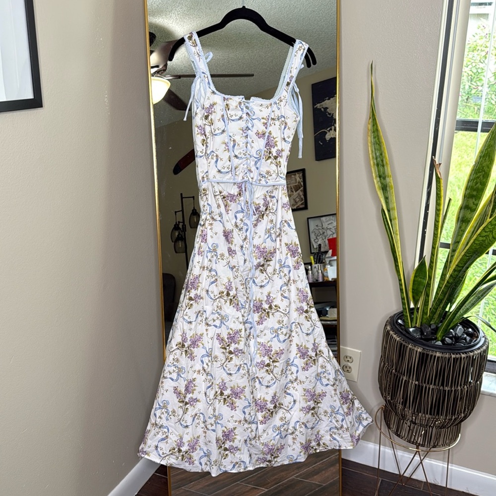 House of CB Dionne off white floral print cotton midi dress NWOT - Picture 8 of 9